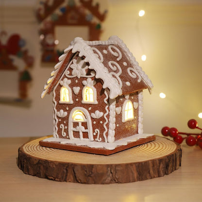 Regine Switzerland Gingerbread House Christmas Decoration - LED Light Clay Dough Design for Holiday Tabletop Decor