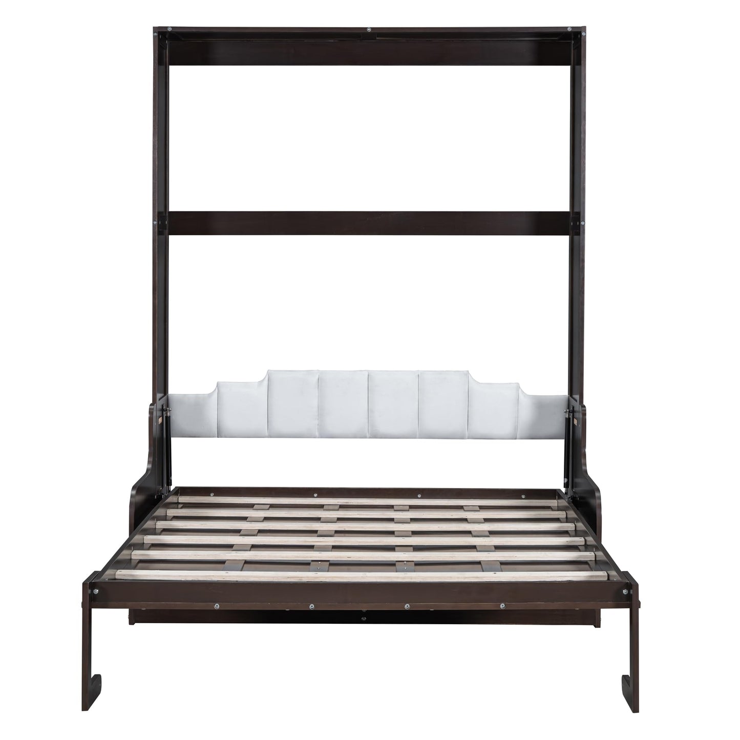Ball & Cast Murphy Bed Queen Size Wall Bed with Sofa,Wood Murphy Bed,Platform Bedfram Chest can be Folded,Hideaway Cabinet w/Cushion,Space-Saving Furniture for Study,Office,Espresso