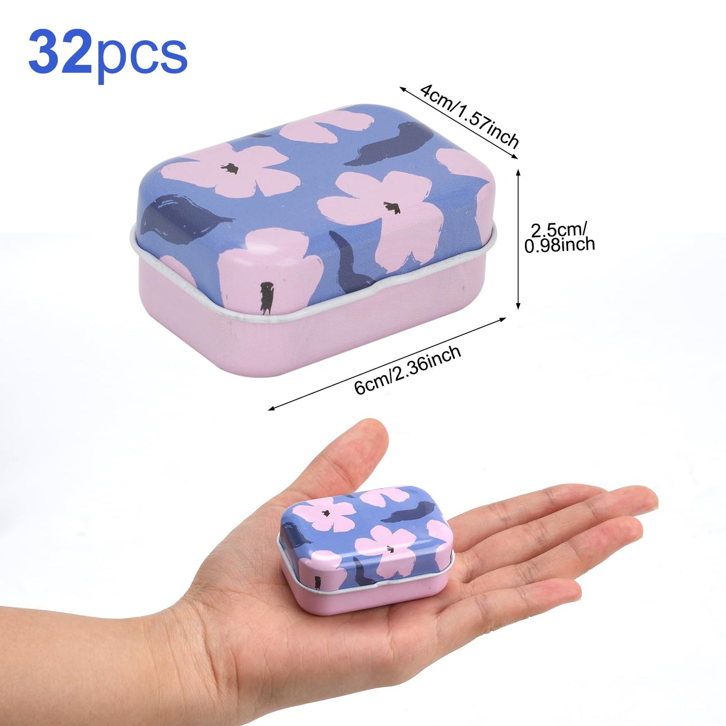 YGFRSTO 32 Pack Mini Floral Tin Boxes with Hinged Lids - Compact Storage Boxes for Small Items, Gift Wrap, Pill Cases or Mint Tins