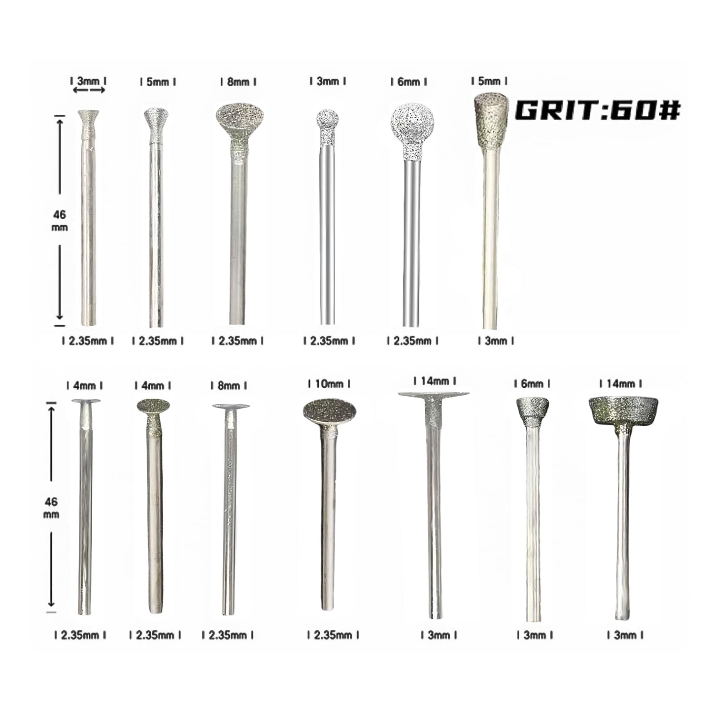 Orialvenka 30Pcs Diamond Grinding Bit Polishing Kit Compatible with Dremel Stone Carving Set Diamond Bits 1/8" (2.35mm/3mm) Shank Accessories for Stone Glass Ceramics Carving, Polishing, Grinding