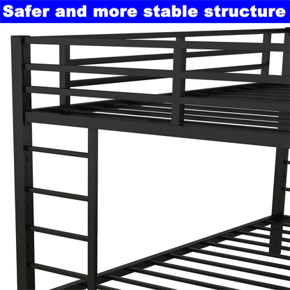 LEEKOUS Upgraded Version Heavy Duty Metal Full XL Over Queen Bunk Bed, Thicken Stronger Steel Full Over Queen Bunk Bed, Queen Size Bunkbed Frame for Adults, Easy Assembly, Black (Full XL Over Queen)