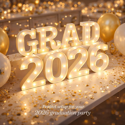 SANANT Graduation Class of 2026 Decorations, 8 LED Marquee Light Up Letters “GRAD 2026” for Graduation Party Decor, 2026 Graduation Decorations Party Supplies