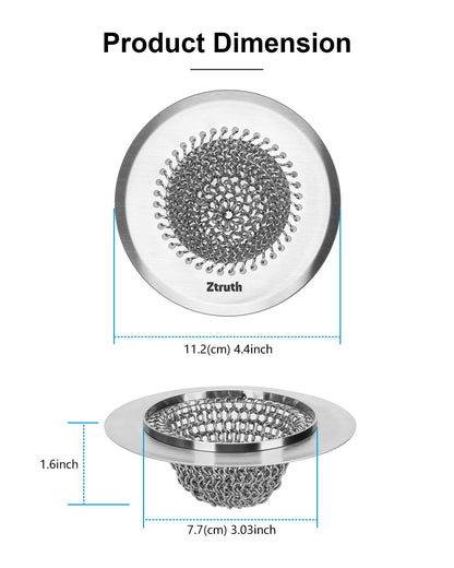 Ztruth Kitchen Sink Drain Strainer Patented Reversible Sink Strainer, Anti-Clogging Sink Strainer Basket, 304 Stainless Steel, Handmade Kitchen Gadgets, Dishwasher Safe