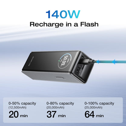 EF ECOFLOW Laptop Power Bank, 25,000mAh 170W Portable Charger with Dual 140W USB-C Ports, Smart Display, Flight-Approved for Travel, Fast Charging for iPhone 17/16 Series, MacBook, Samsung and More
