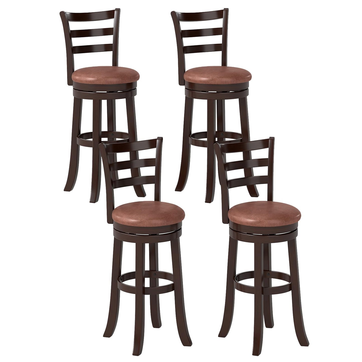 Giantex Swivel Bar Stools Set of 4, 30" Upholstered Counter Height Bar Chairs w/High Backrest, Faux Leather Seat, Solid Rubber Frame & Wrap-Around Footrest, Wooden Barstools for Kitchen Island, Pub