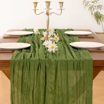 Socomi Cheesecloth Table Runner - Boho Rustic Green 120-Inch for Weddings, Parties & Home Decor