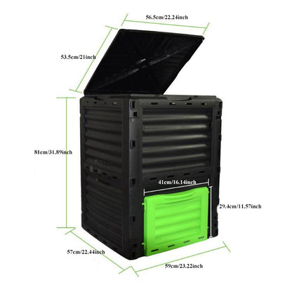 Kitchen Compost Bin, 300L(79 Gallons)Garden Composter Bin Made from Recycled Plastic, Large Compost Bin, Create Fertile Soil, Easy Assembly, Lightweight, Aerating Outdoor Compost Box ,Indoor Compost B