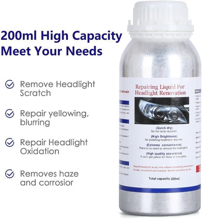 200ML Headlight Restoration Liquid - Automobile Lens Polish Repair Fluid for Headlight Yellowing, Haze, and Scratches