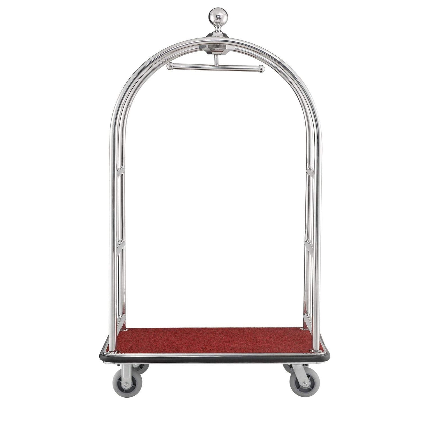 Global Industrial Silver Stainless Steel Bellman Cart Curved Uprights 6" Rubber Casters, 41-1/4"L x 24" W x 73" H, Hotel Luggage Cart for Commercial Use, Condos, Resorts