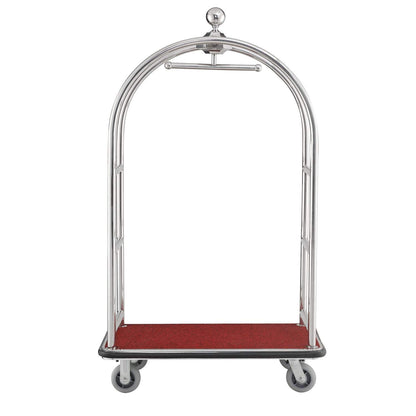 Global Industrial Silver Stainless Steel Bellman Cart Curved Uprights 6" Rubber Casters, 41-1/4"L x 24" W x 73" H, Hotel Luggage Cart for Commercial Use, Condos, Resorts