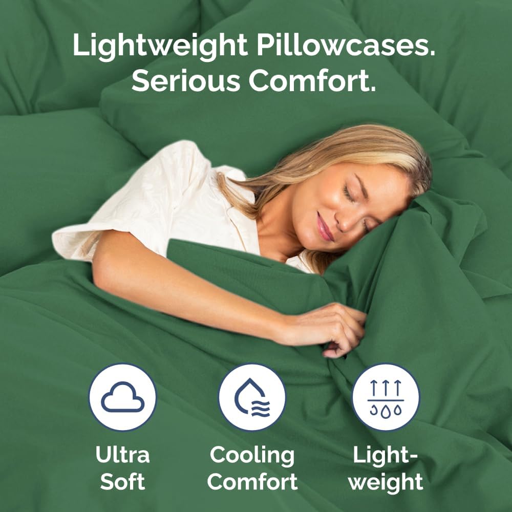 Skiennix Body Pillowcases Set of 2 | Soft 20x54 Long Pillow Covers for Side Sleepers - Wrinkle-Free, Machine Washable in Emerald Green