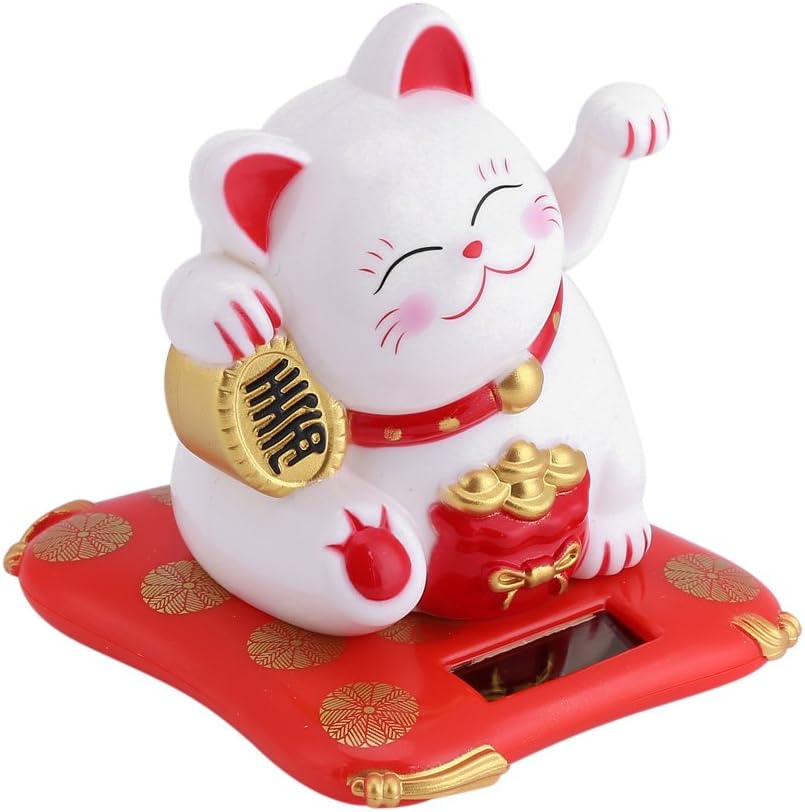 Acogedor Solar Waving Cat, Good Luck Lucky Welcoming Cat with Waving Arm for Car Home Office Decoration