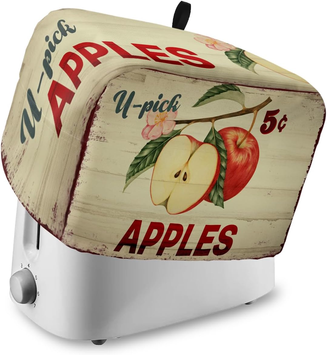Toaster Cover, Tasty Apples 5 Cents Vintage Country Style 4 Slice, Soft Washable Dust-proof Cover with Pockets for