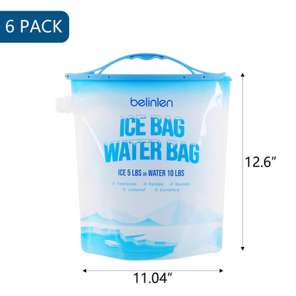 Belinlen 6 Pack Reusable Ice Bags for Cooler 5lb Cooler Ice Cube Bag with Sealed Sliding Handle, Long Lasting Cold Dry Freezer Packs Leakproof Ice Bag for Camping, Hiking, Fishing and Drinks(11 x 14)