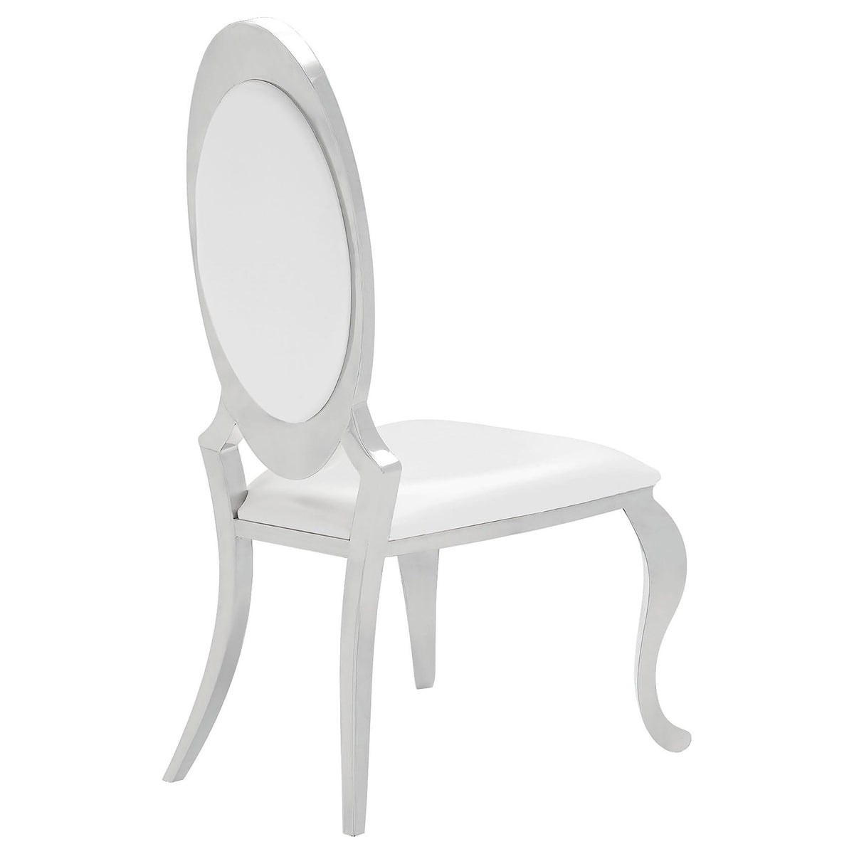 Coaster Home Furnishings - Anchorage - Stainless Steel, Faux Leather - Upholstered Dining Chairs with Oval Backrest, Curved Metallic Legs - Dining Room - Set of 2 - Cream White - 107872N