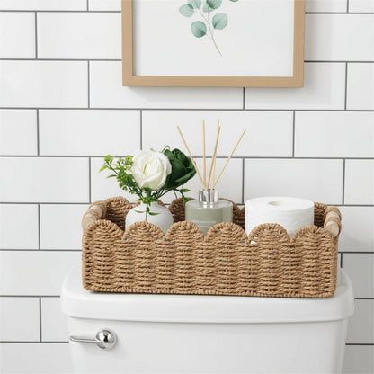 2 CubesLand Paper Rope Scalloped Edge Toilet Paper Storage Basket, Small Living Room, Bedroom Decor Baskets for Over