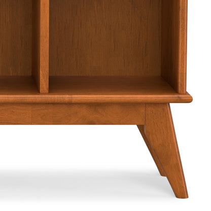 SIMPLIHOME Draper Console Table - 57 Inch Wide Solid Hardwood 8-Cube Sofa Table in Teak Brown, Mid-Century Modern Bookcase for Entryway or Living Room with 8 Open Storage Cubbies and Tapered Legs