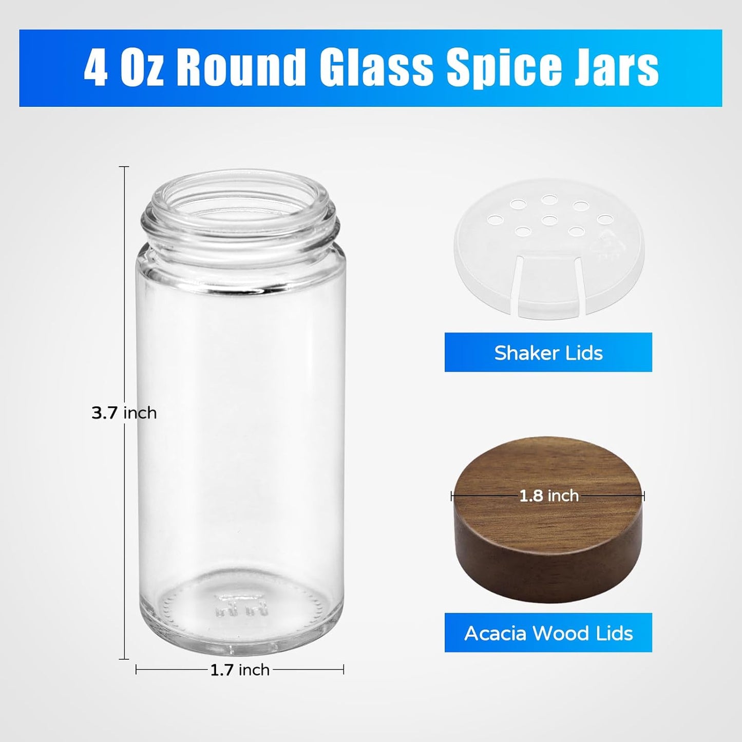 12 Pack 4 oz Set VIBRATITE Spice Jars with Acacia Lids, Round Glass Jars Spice Containers with Labels, Pen, Funnel