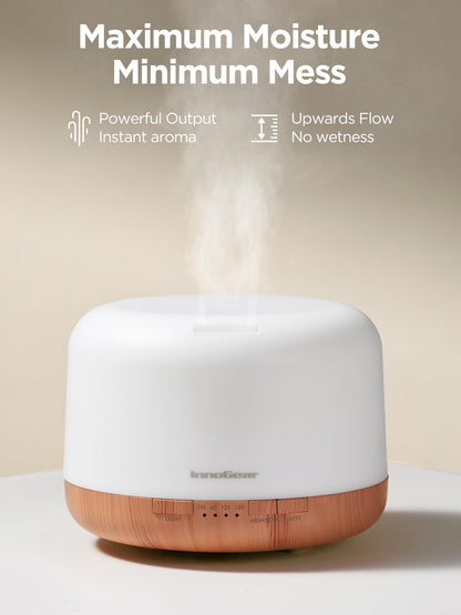 InnoGear Aromatherapy Diffuser & 10 Essential Oils Set, 500ml Essential Oil Diffuser with Remote Control Ultrasonic Cool Mist Scent Humidifier Vaporizer Auto-Off Timer for Room Office Home, Yellow