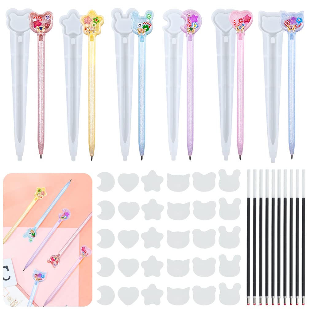 iSuperb 6-Piece Pen Resin Mold Kit with 10 Refills & 30 Seal Films for DIY Resin Crafts Making