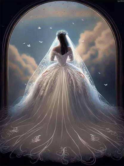 QAZWSX Diamond Painting, White Wedding Dress Bridal Diamond Painting kit, DIY Full Diamond Crystal Handmade Crafts, Room Decoration Modern Home or Wedding Gift Decoration 12x16 inches