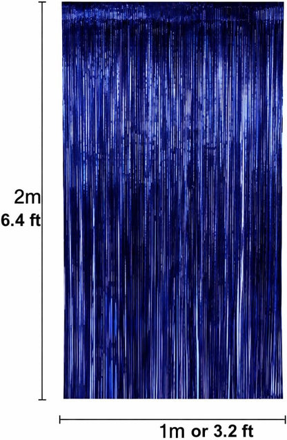 Metallic Foil Fringe Curtain Backdrop by [Brand Name] - Dark Blue | 3.2ft x 6.4ft Party Decor for Events