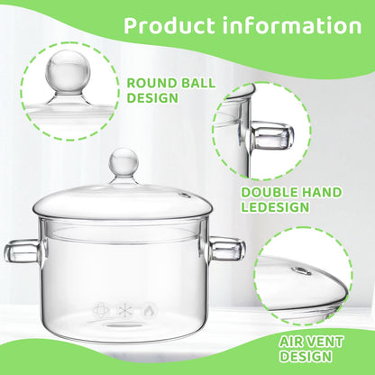 Glass Pots for Cooking on Stove, 1.5L/50oz Glass Cooking Pot with Lid, Heat-Resistant Simmer Pot for Stove Potpourri, Saucepan Pot FIts for Cooking, Soup, Milk, Tea.