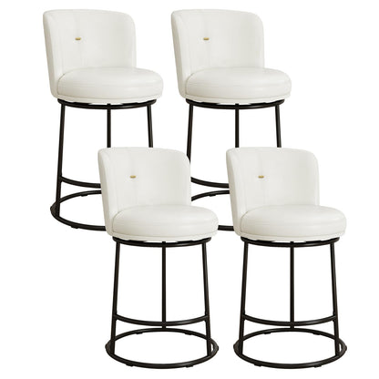 SAECKBERG Swivel Counter Height Bar Stools Set of 4, 26" H Modern Bar Stools for Kitchen Island Counter, Upholstered Barstools with Backs, Counter Height Chairs （White, Faux Leather）