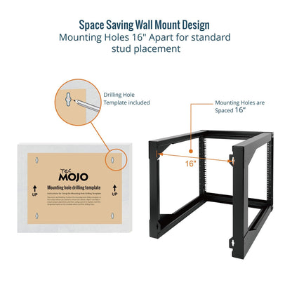 Tecmojo 9U Rack Wall Mount with Swing Gate, 9U Server Rack for 19inch Computer/AV/Data/IT/Media Equipment, Open Frame Server Rack with 24inch Depth, Square&Tapped Holes