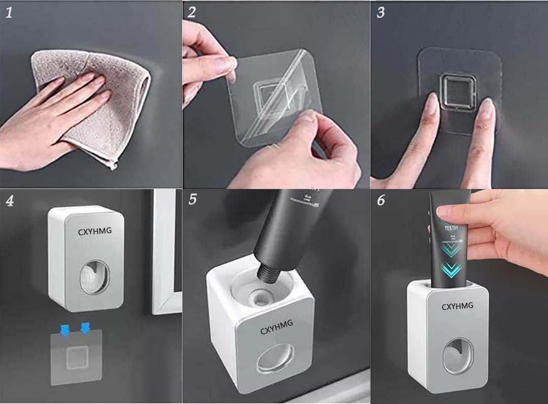 Toothpaste Dispenser - 2 PCS Automatic Squeezer for Kids & Family, Wall Mount Bathroom Accessories, Grey