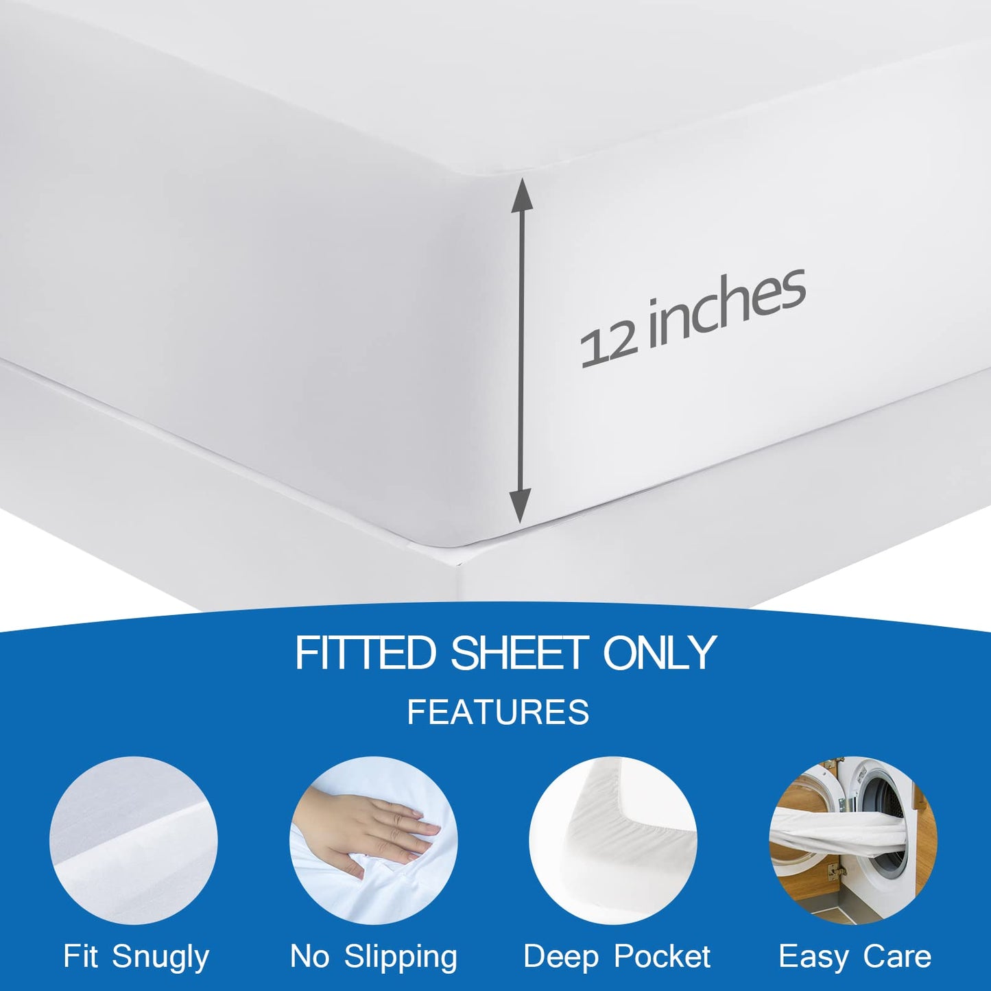 Twin Fitted Sheet Only, Twin Size Sheets for Kids Up to 12 Inches Deep Procket, Single Bed Mattress Sheets Stretchable Breathable Cover for Air Mattress, White