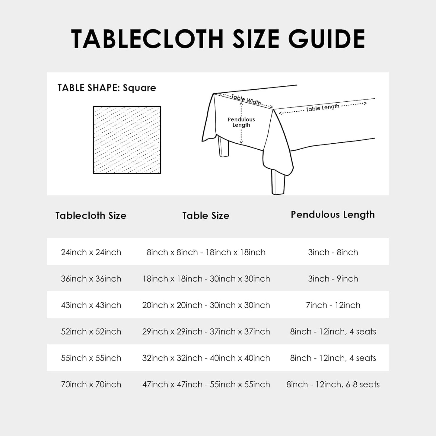 24 24 Inch Small Square Solid White Tablecloth x Washable Fabric Table Cloth Wrinkle Resistant Polyester Table Cover