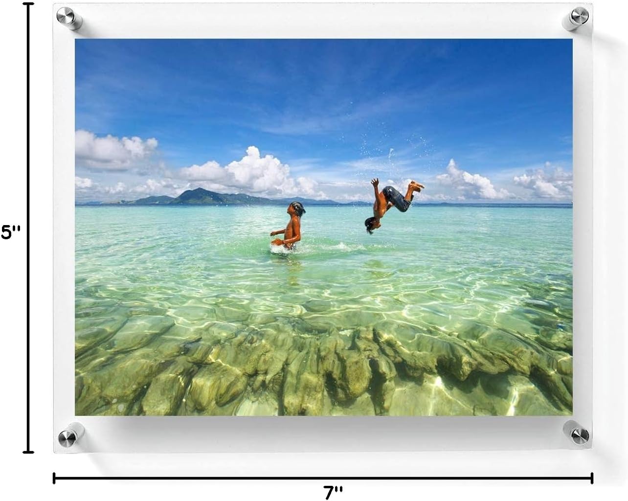5x7 Floating Acrylic Picture Frame with Chrome Standoff, Double Panel Wall Mount for Picture Up To 5x7 Inches.