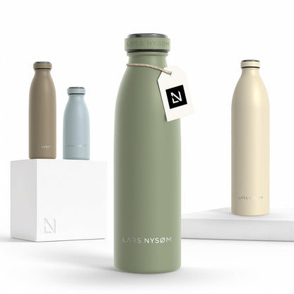 LARS NYSØM Stainless Steel Insulated Water Bottle 12oz 17oz 25oz 34oz 51oz | Insulated Thermo Flask for Hot and Cold Beverages | Leakproof Drinking Bottle (Sage Green, 17oz)