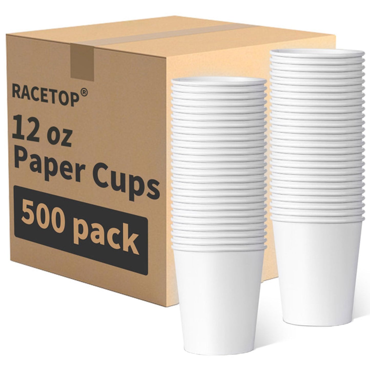 RACETOP 500 pack Disposable Coffee Cups 12 oz, Paper Cups 12 oz, Hot Cups, Ideal for Hot Drinks, Coffee(white)