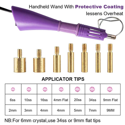 Hotfix Rhinestone Applicator, 7 in 1 Professional Iron-on DIY Hot Fix Tool Rhinestone Setter Applicator Wand Crystal Gem Tool Kit with 7 Different Sizes Tips and Support Stand (Purple)