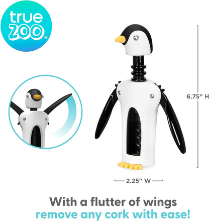 True Zoo Multicolor Winged Penguin Corkscrew, Soft-Touch Wine Bottle Opener Kit, 8.25"
