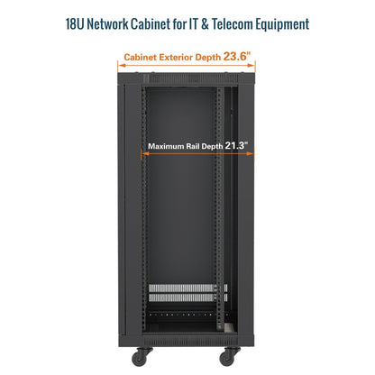 Tecmojo 18U Wall Mount Rack,18U Rack 23.6 Inch Depth,Hold Up to 176 Lbs,Server Rack with Casters,Enclosed Network Cabinet for 19 Inch Network,Server and AV Gear,Mesh Door(Elite Collection)