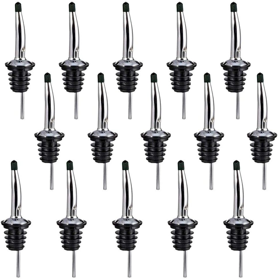 Swpeet 15 Pcs Stainless Steel Liquor Bottle Speed Pourers with Rubber Dust Caps for Pubs, Clubs, Restaurants, Bars