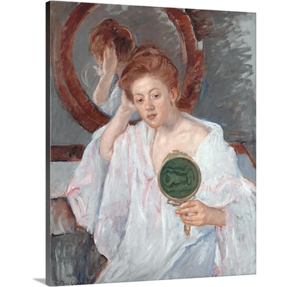 CANVAS ON DEMAND Denise At Her Dressing Table Canvas Wall Art Print by Mary Cassatt, Classic, Figurative, Impressionism, Home Decor, Woman, Figurative Artwork,36" x45in