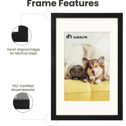 AURALYN Wall Frames 11x17 Picture Frames Set of 3 – Fits 8x12 with Mat or 11x17 Without Mat – Wood Grain, Easy to Hang, Finger-Friendly, Includes Hanging Kit (Black Frames, 3 Pack)
