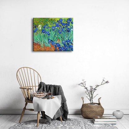 Wieco Art Irises Modern Stretched and Framed Floral Giclee Canvas Print By Van Gogh Famous Flowers Oil Paintings Reproduction Artwork Pictures on Canvas Wall Art for Bedroom Home Decorations