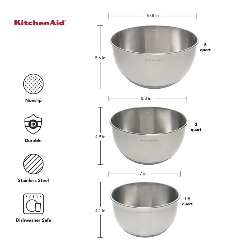KitchenAid Stainless Steel Mixing Bowls, Set Of 3