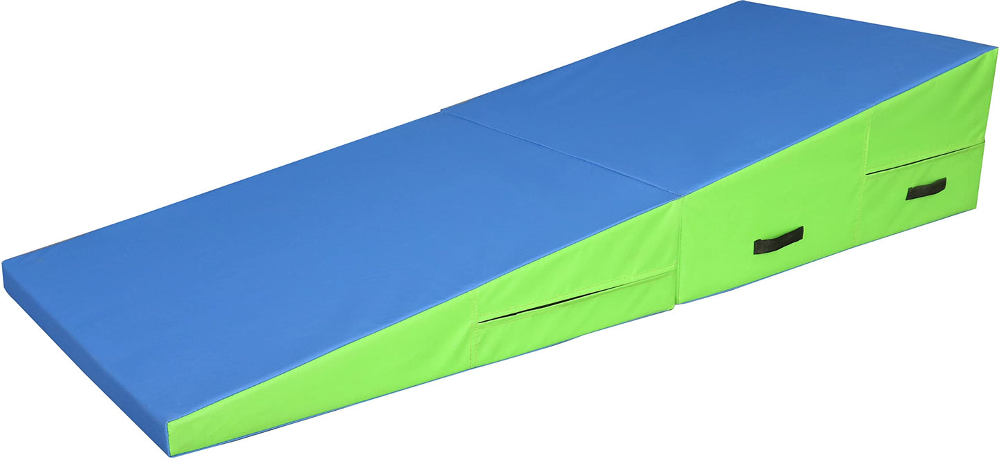 PRISP Folding Incline Gym Mat - Extra Long 71 x 30 x 14 in Wedge Gymnastics Tumbling Mat for Kids