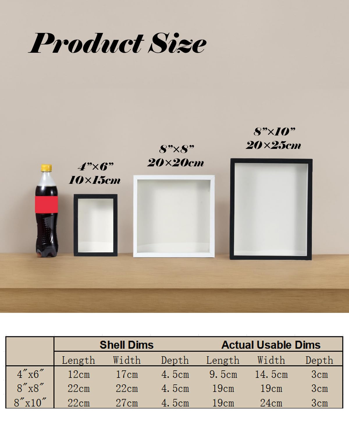 8"x8" Shadow Box Display Frame with Slot,Top Loading Adventure Archive Case, MDF & Acrylic Panel, for DIY 3D Travel Memories Tickets Pictures Dry Flowers Awards Medals Piggy Bank, Black