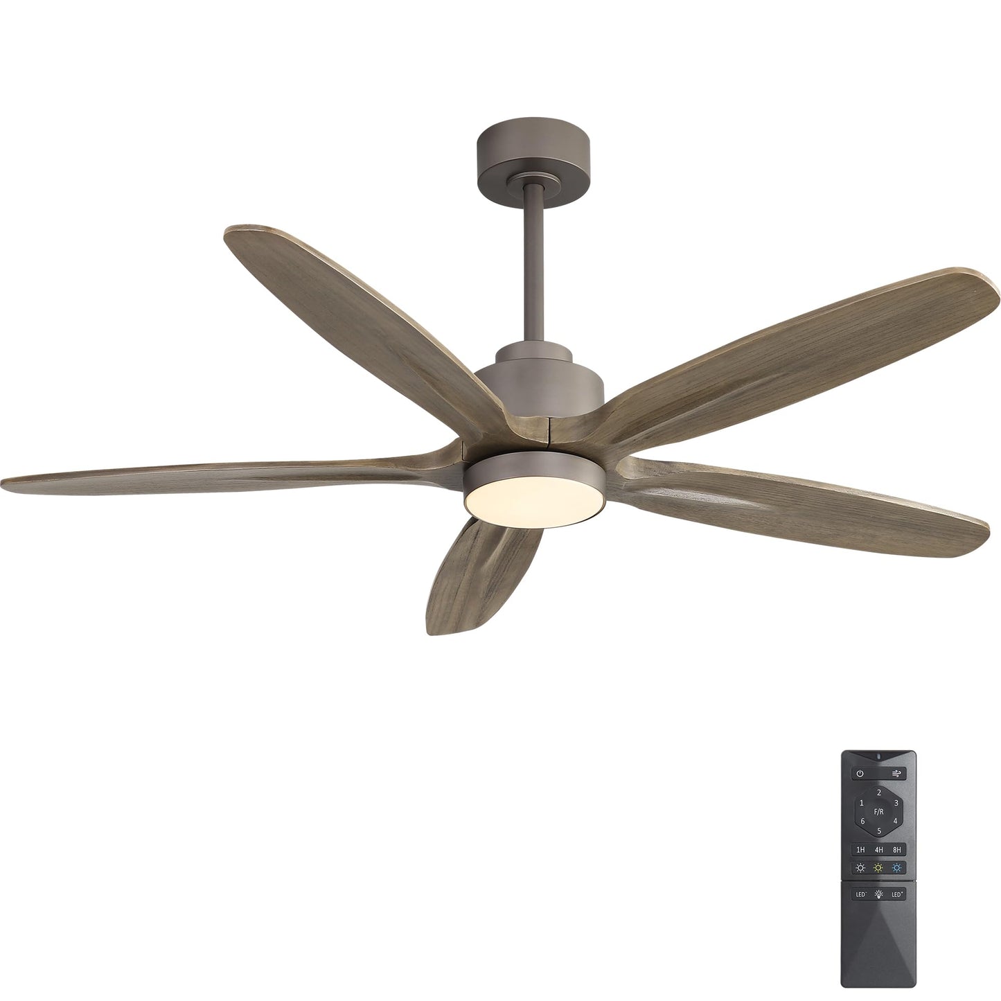 WINGBO 54" Ceiling Fan with Light - 5 Carved Solid Wood Blades, 6-Speed Reversible DC Motor, Dimmable, 3CCT, Noiseless Remote Control Ceiling Fans with Lights for Bedroom Living Room, Charcoal Gray