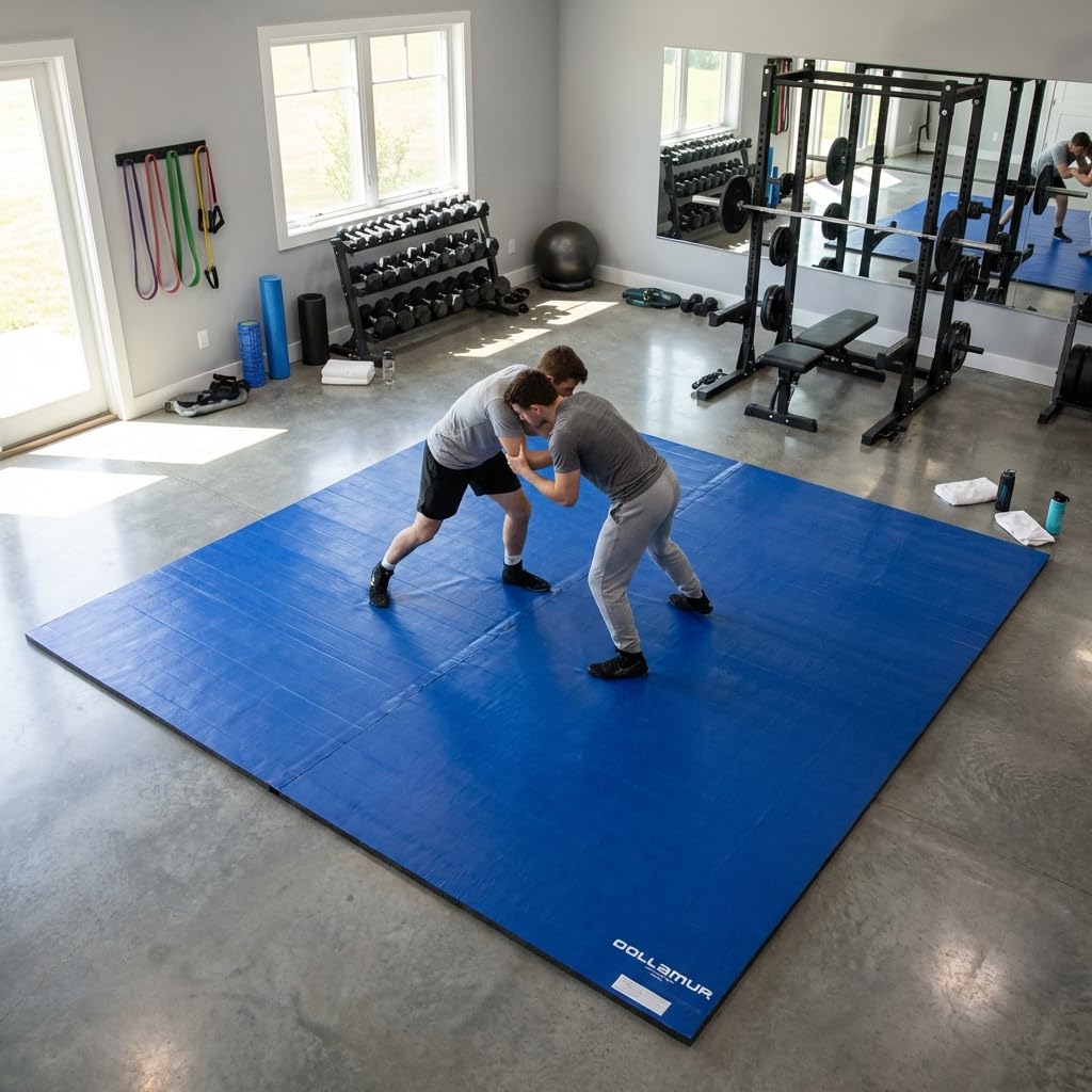 Dollamur 10'x10'x1.25" Jiu-Jitsu Mat, Royal Blue, Tatami, FLEXI-Connect®