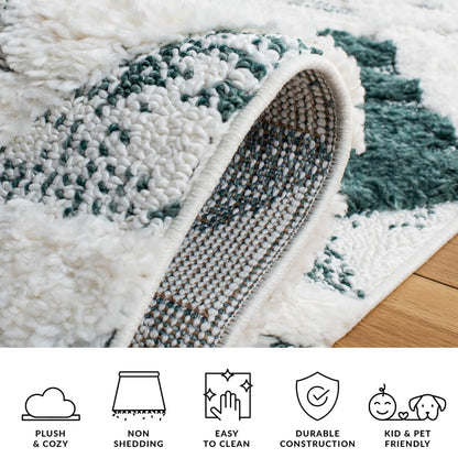 SAFAVIEH Area Rug 8x10 - Moroccan Tassel Shag Collection - Large - Green & Ivory, Non-Shedding & Easy to Clean, Plush High-Low Texture, Ideal for Living Room, Bedroom, Dining Space (MTS688Y)