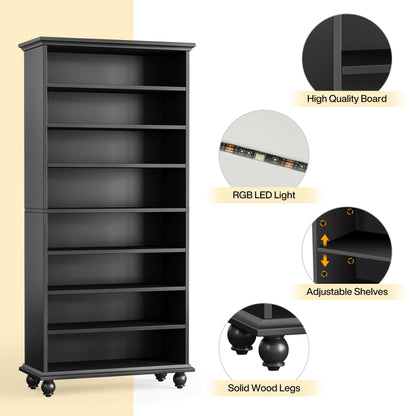 Tribesigns Narrow Tall Shoe Cabinet with LED Lighting, 9-Tier 30 Pairs Freestanding Shoes Storage Cabinet, Wood Shoe Organizer Cabinet with Solid Wooden Legs for Entryway (2, Black)