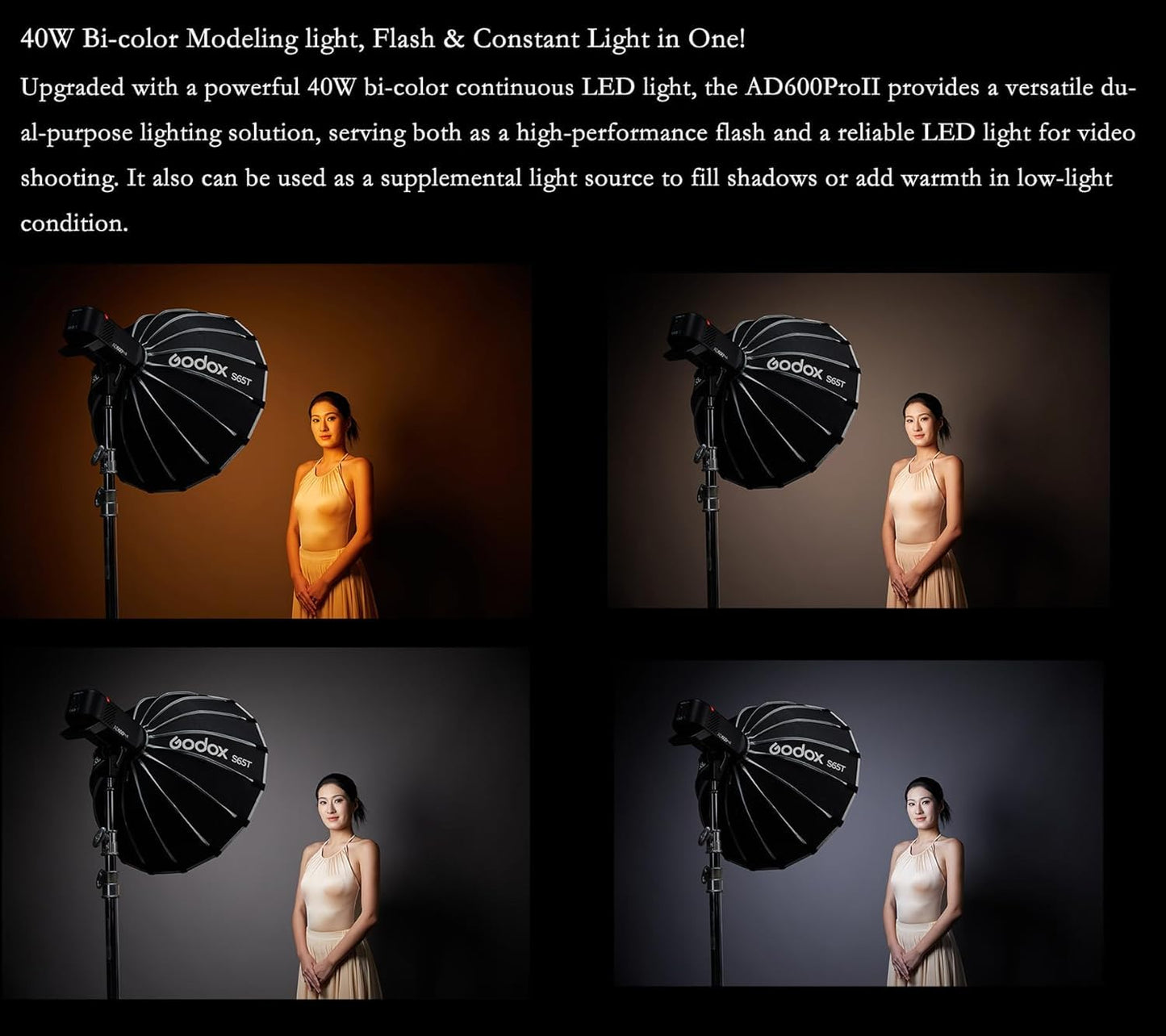 Godox AD600 Pro II AD600Pro II AD600PROII Flash, 2.4G TTL GN87 Flash Strobe, 40W Bi-Color Modeling Led, Color Screen, 16 Color Groups Indicator, Freeze Mode, 1/1 to 1/512 in 0.1 Increment Steps